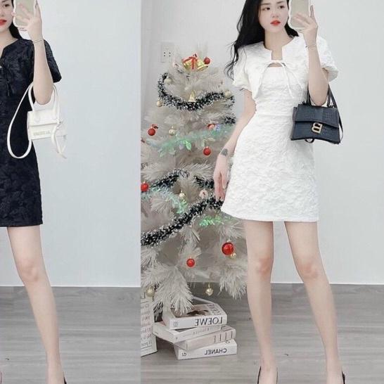 VÁY GẤM 2 DÂY PHỐI ÁO KHOÁC CROPTOP CỘT DÂY THIẾT KẾ SANG TRỌNG TINH TẾ