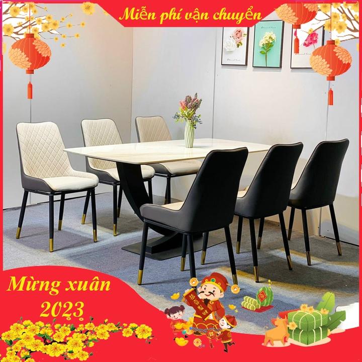 Bộ bàn ăn mặt đá hiện đại, bàn mặt đá CERAMIC khung sắt sơn tĩnh điện phong các bắc âu - Bảo hàng 12 tháng