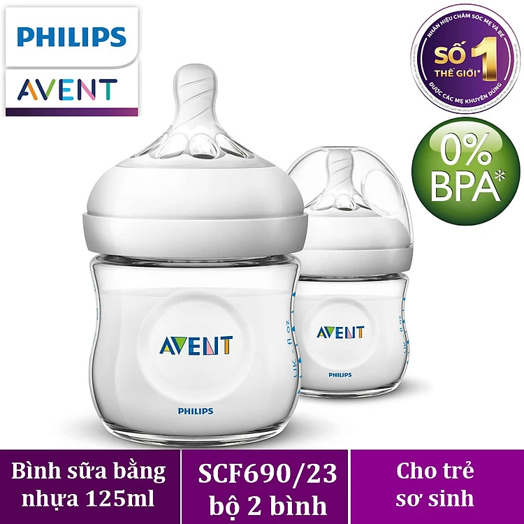 Bộ 2 Bình sữa mô phỏng tự nhiên hiệu Philips Avent (125 ml) cho trẻ từ 0 tháng tuổi 690.23