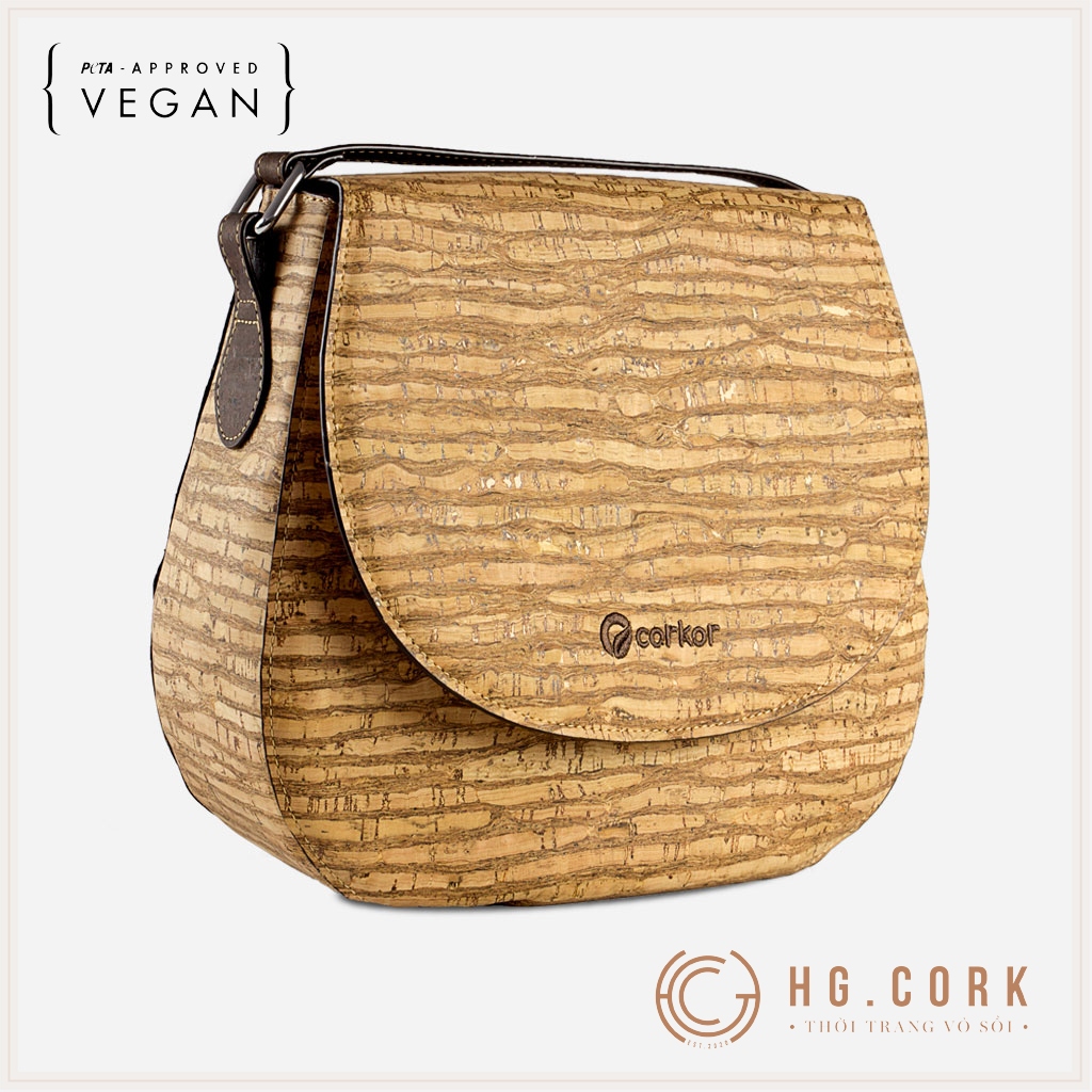 Túi Đeo Chéo Nữ Cao Cấp - SADDLE BAG - HGcork Corkor CK246 - Vật liệu da cork thực vật thuần chay - Sản phẩm Handmade, Sản xuất tại Bồ Đào Nha