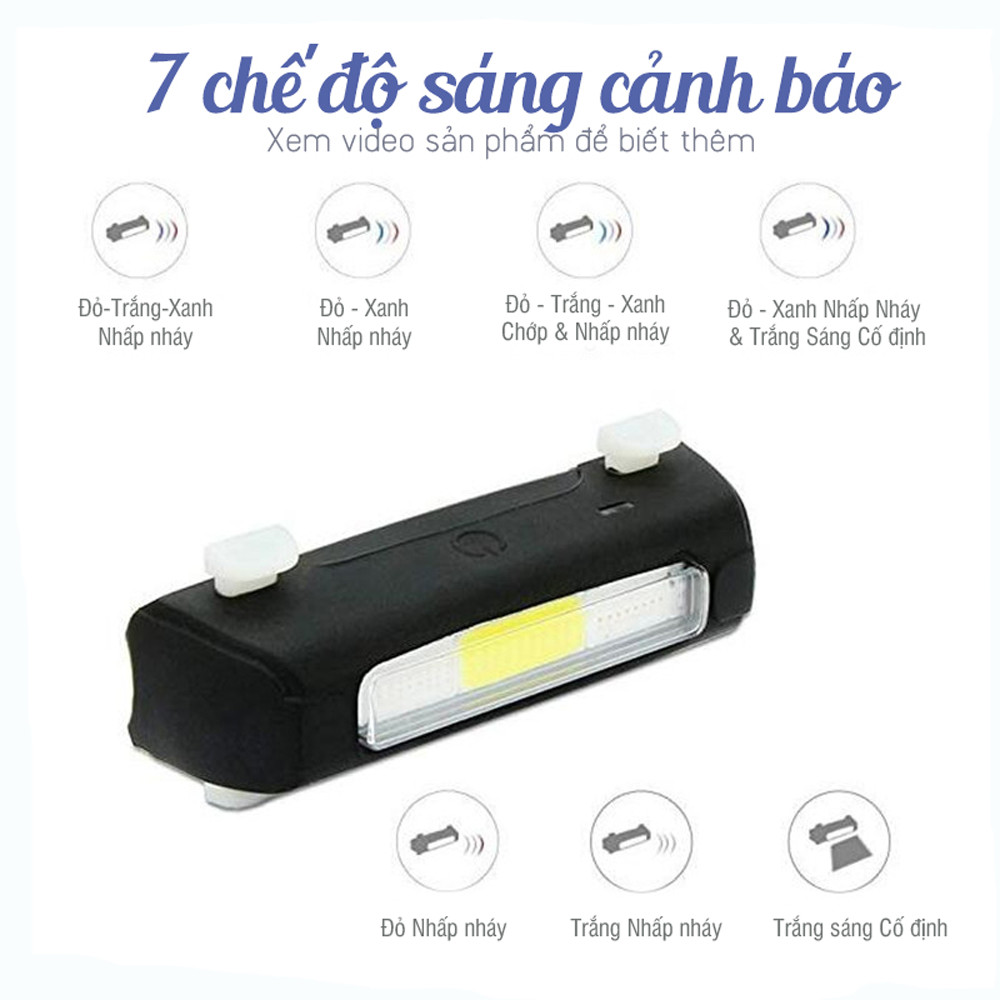 Hình ảnh Đèn Led Xe Đạp, Đèn Hậu Cảnh Báo Xe Đạp Gắn Phía Sau Siêu Sáng Có Sạc Điện USB Chống Nước Giúp Đạp Xe An Toàn Ban Đêm 3 Màu Nhiều Chế Độ - Hàng Chính Hãng