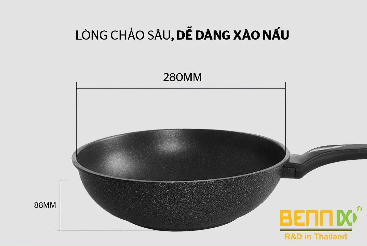 Chảo Chống Dính Sâu Lòng Vân Đá Đáy Từ Cao Cấp Bennix Terra Size 26/28/30- Hàng Chính Hãng