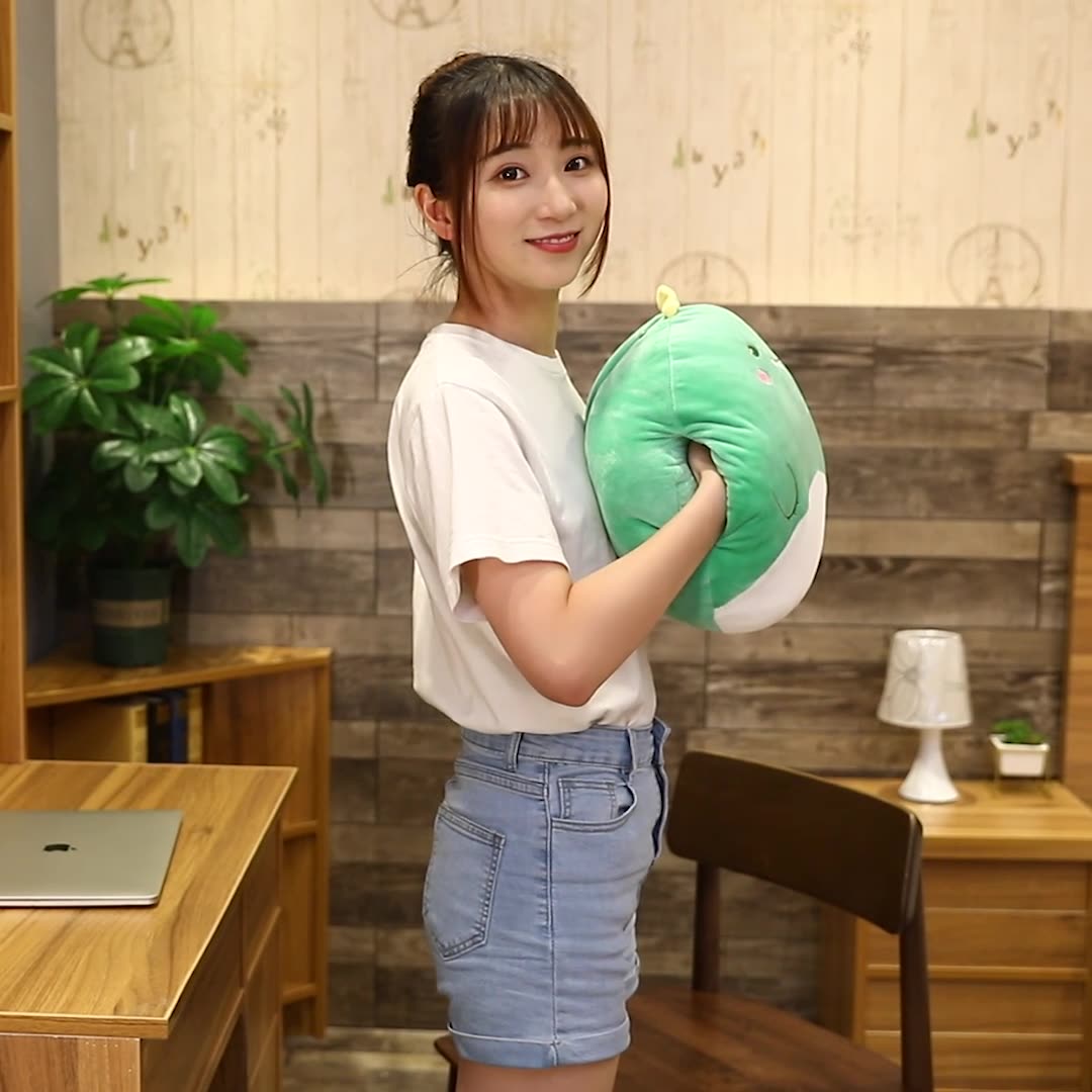 Bộ chăn mền 3 trong 1 Khủng long ngại ngùng lông mịn ôm vừa tay tựa lưng mềm mịn