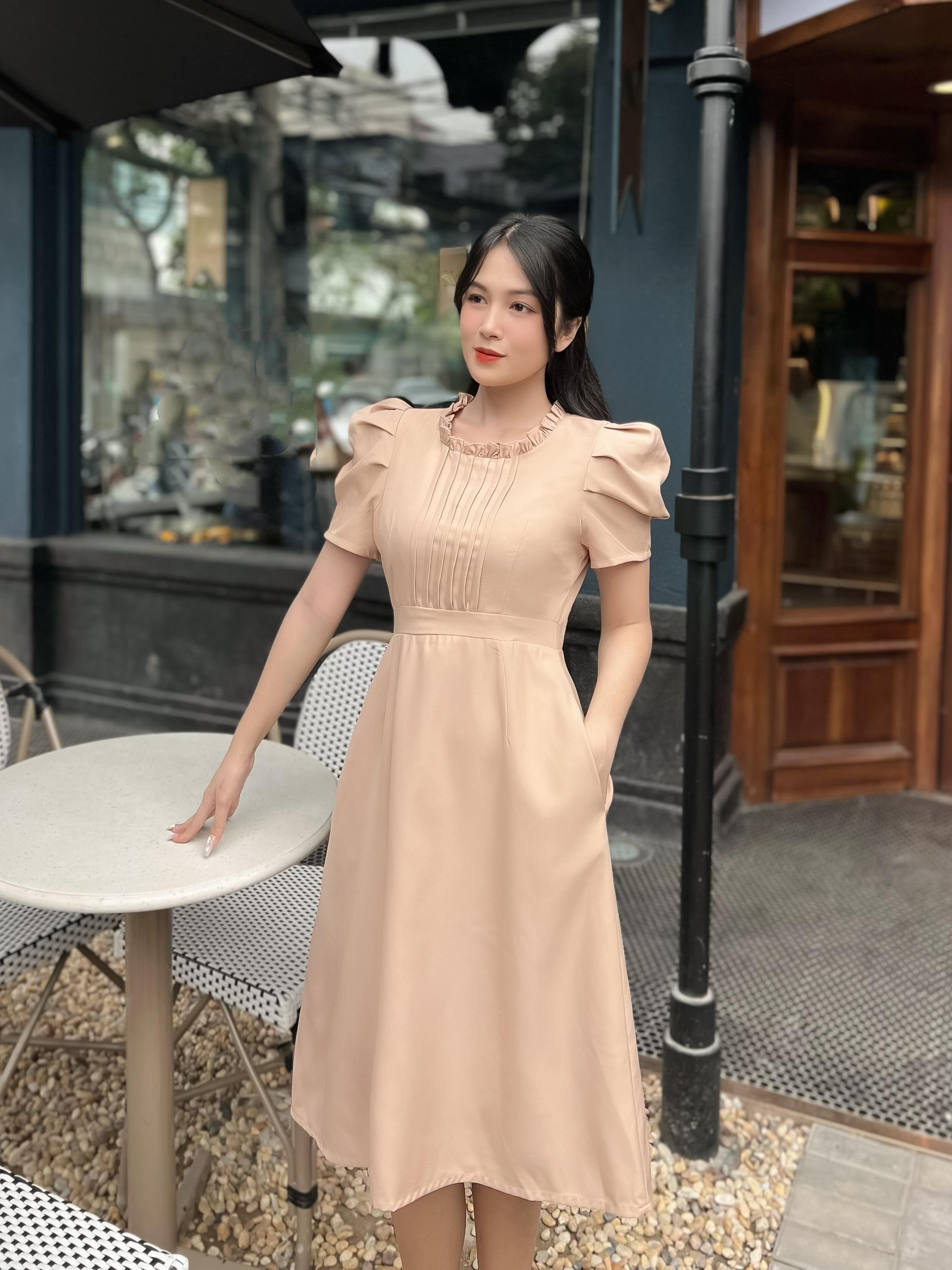 Đầm chữ A cổ nhún bèo D100 - Lady Fashion - Khanh Linh Style