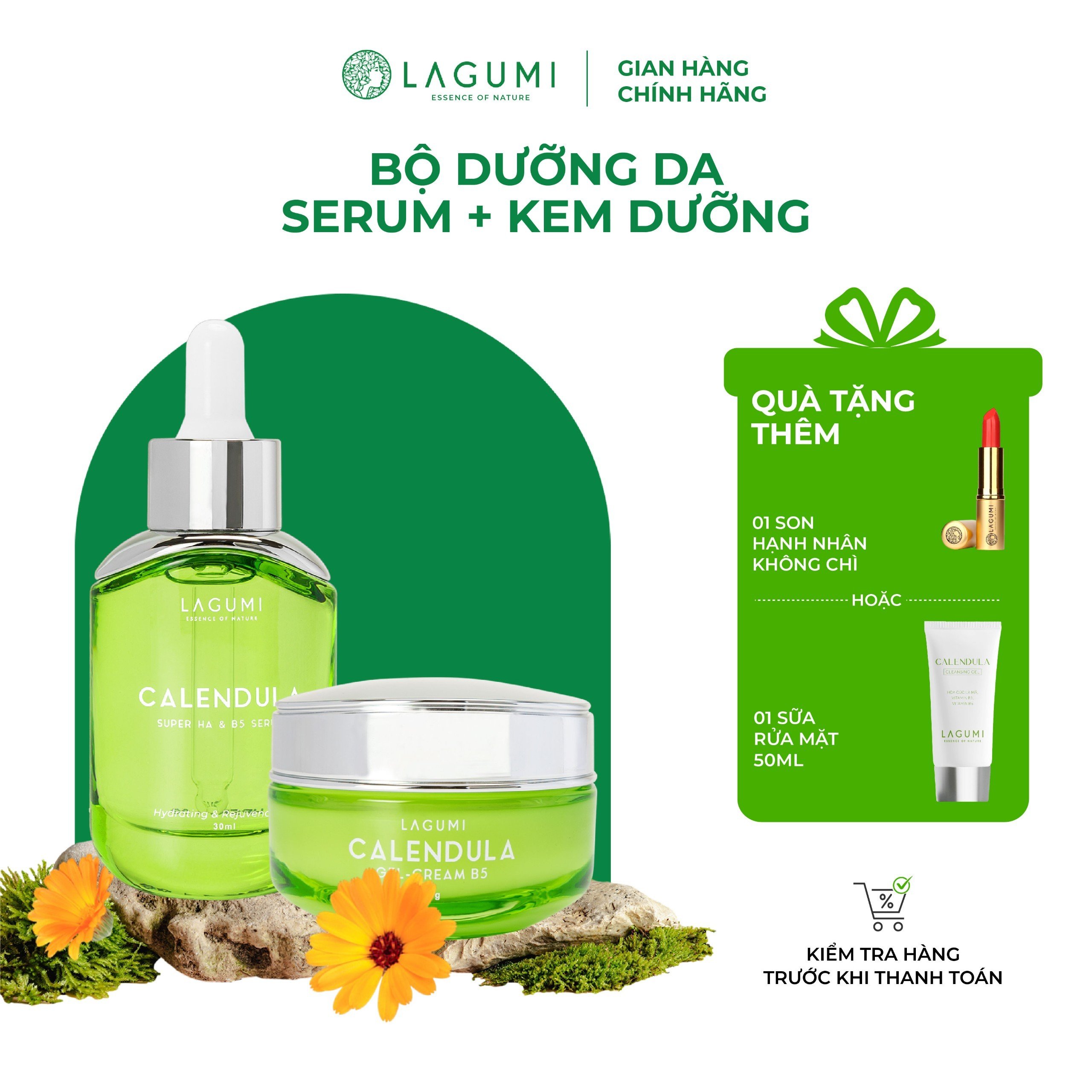 Bộ serum, kem dưỡng Lagumi cho da dầu, mụn với thành phần B5, Calendula, Super HA giảm mụn, cấp ẩm, sáng da