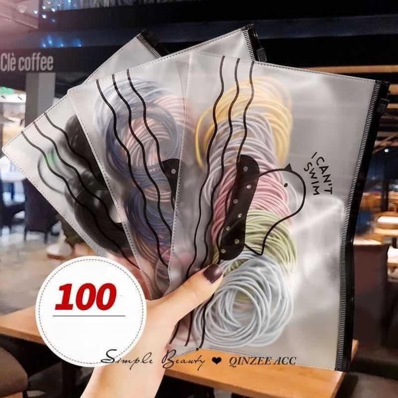 Set 100 Thun Cột Tóc Nhiều Màu Phong Cách Hàn Quốc, Chun Buộc Tóc Siêu Rẻ
