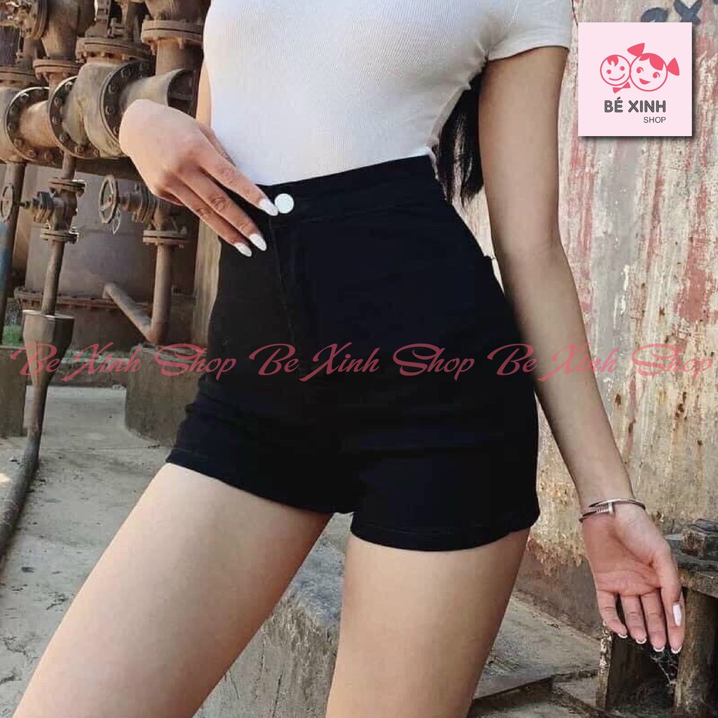 Quần short kaki sooc bò nữ Quần SHORT sooc nữ lưng cao màu đen trắng dáng đùi ngắn chất kaki hai túi sau quần ngắn