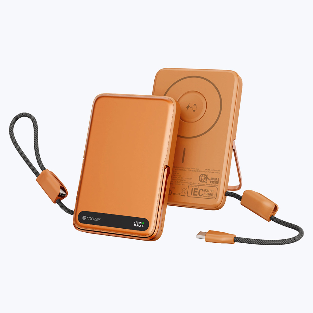 Pin Dự Phòng Không Dây Kèm Cáp MAZER MagLink19 Qi2 15W PD27W 10.000 mAh Chứng Nhận 3C Sạc Được Apple Watch Kèm Chân Đế Hàng Chính Hãng
