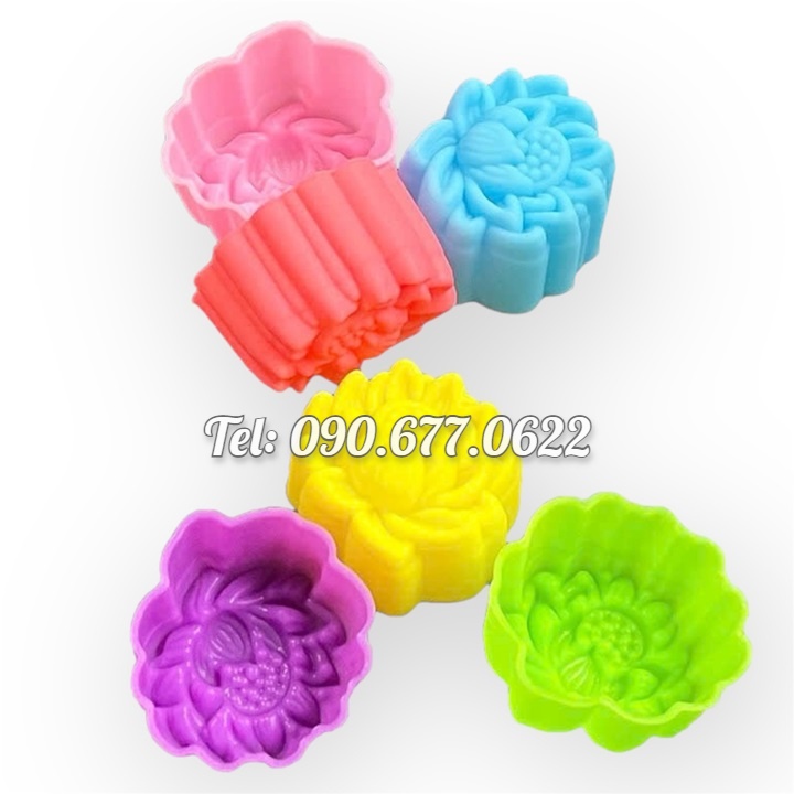 Bộ 10 khuôn silicon 3 lớp làm bánh, rau câu, bánh bông lan, bánh da lợn, bánh Cookie hoa sen nở – Mã số 1168