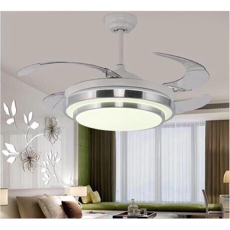 Quạt Trần Cánh Cụp Cánh Xòe DC Lõi Đồng, Có 3 cơ chế đèn LED chiếu sáng Và 3 vận tốc Gió Có REMOTE