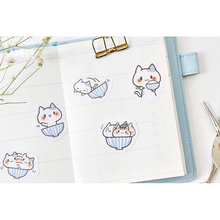 Bộ 45 Sticker Hàn Quốc hình Mèo Tinh Nghịch dán trang trí E07