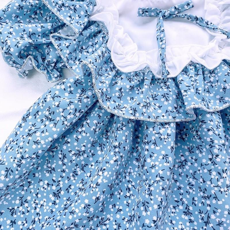 VÁY TIỂU THƯ bèo lụa hoa nhí xanh cho bé