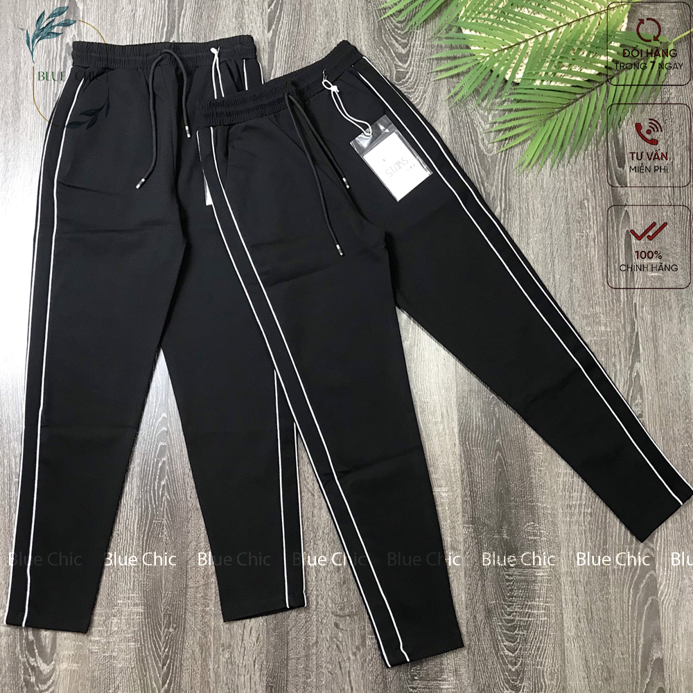 Quần jogger nữ Blue Chic dáng dài thun cạp chun cá tính thể thao tập gym 2 sọc nhí màu đen