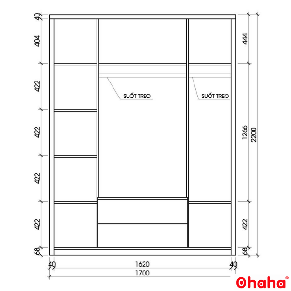 Tủ Quần Áo Gỗ Công Nghiệp Hiện Đại Ohaha - HĐ007