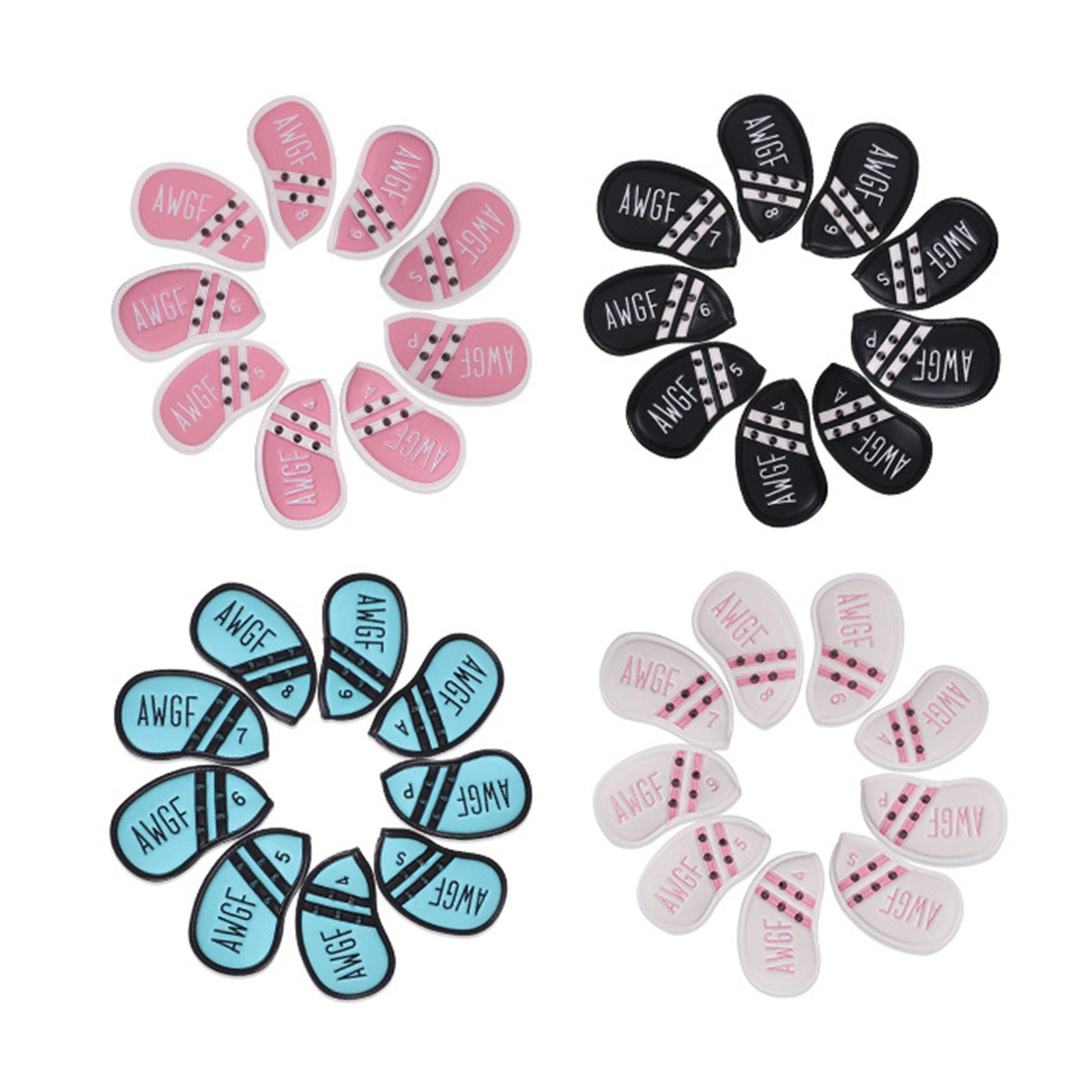 9 Pieces Club Head Covers Waterproof Leather 4-9,P,S,A Golf Iron Headcover White