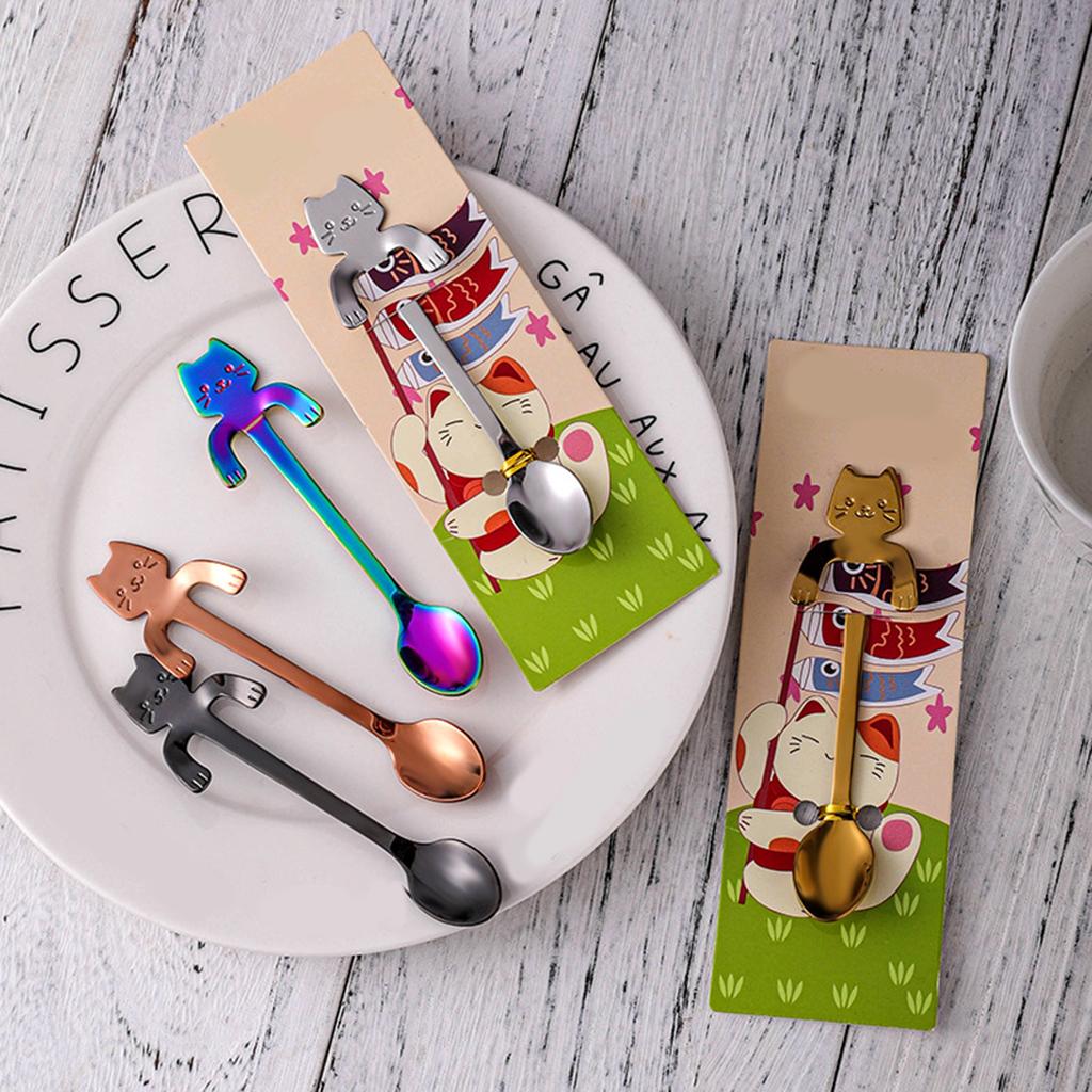 Premium Stainless Steel Coffee Spoon Mini Creative Cat Shape Iced Tea Spoon Teaspoons for Dessert Coffee Sugar Cake Ice Cream Soup Kitchen Restaurant