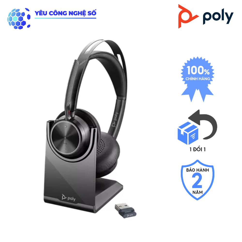 Tai Nghe Không Dây Poly Voyager Focus 2 UC with Charge Stand USB-A Hàng Chính Hãng