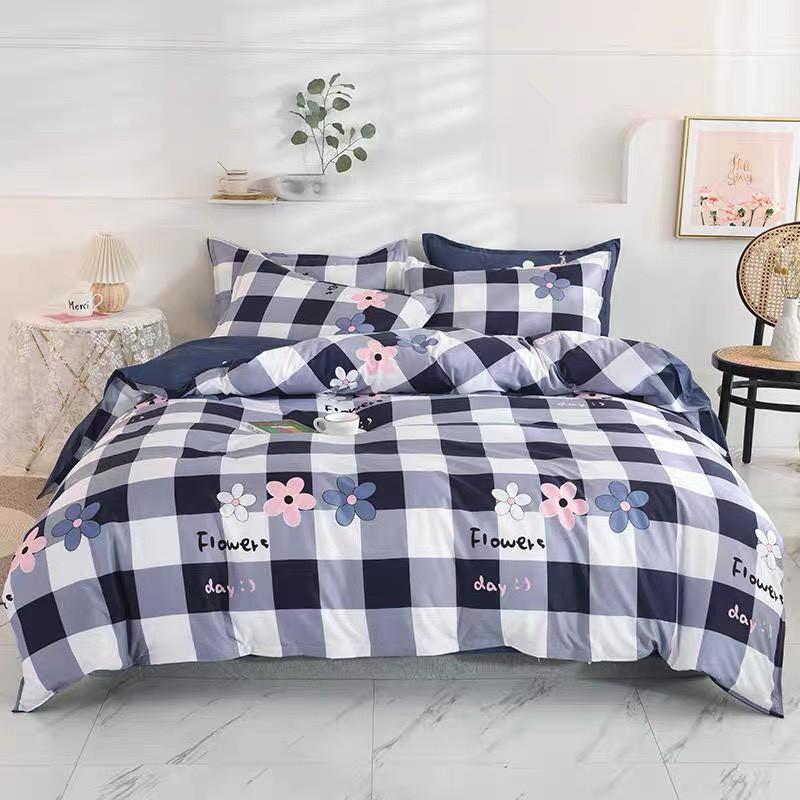 Bộ Chăn Ga Gối Cotton Poly Nhập Khẩu caro hoa Đủ size Miễn Phí Bo Chun