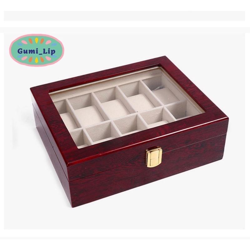 Hộp đựng đồng hồ bằng gỗ cao cấp 10 ngăn , hộp bảo quản đồng hồ 10 ô 26x22x9cm