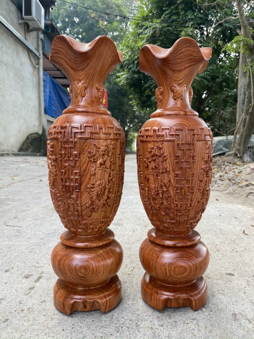 Cặp lục bình Trạm khắc tứ quý xuân ,hạ,thu,đông ,bằng gỗ hương đá kt cao 50×15cm