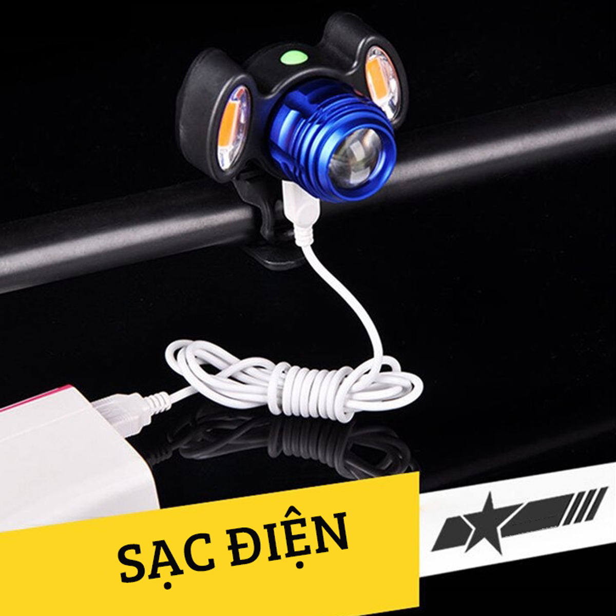 Đèn Pha, Đèn Pin Xe Đạp T6 Siêu Sáng Gắn Ghi Đông Sạc Điện Micro USB Với 2 Bóng Phụ Màu Đỏ Cảnh Báo An Toàn Ban Đêm Chống Nước Mai Lee