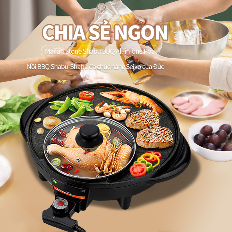 Bếp nướng điện gia dụng đa năng  -BBQ Chảo nướng điện Hàn Quốc  điện không khói-Làm nóng nhanh