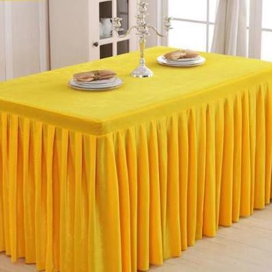 Thảm/Khăn trãi bàn xếp ly màu vàng vải Polyester (1m2, 1m6, 1m8) - thờ cúng