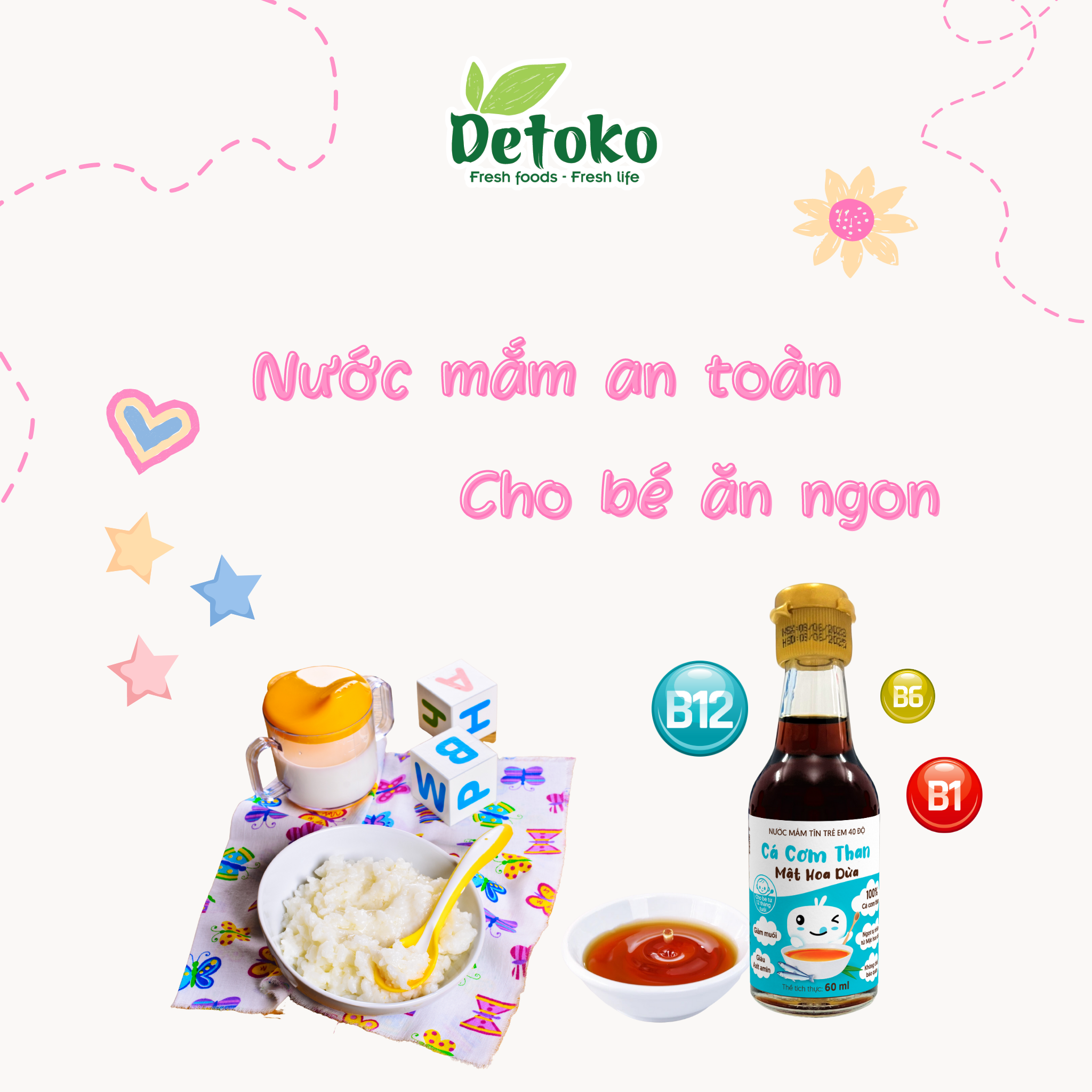 Nước mắm trẻ em cá cơm than mật hoa dừa 40n ít muối 60ml - Detoko