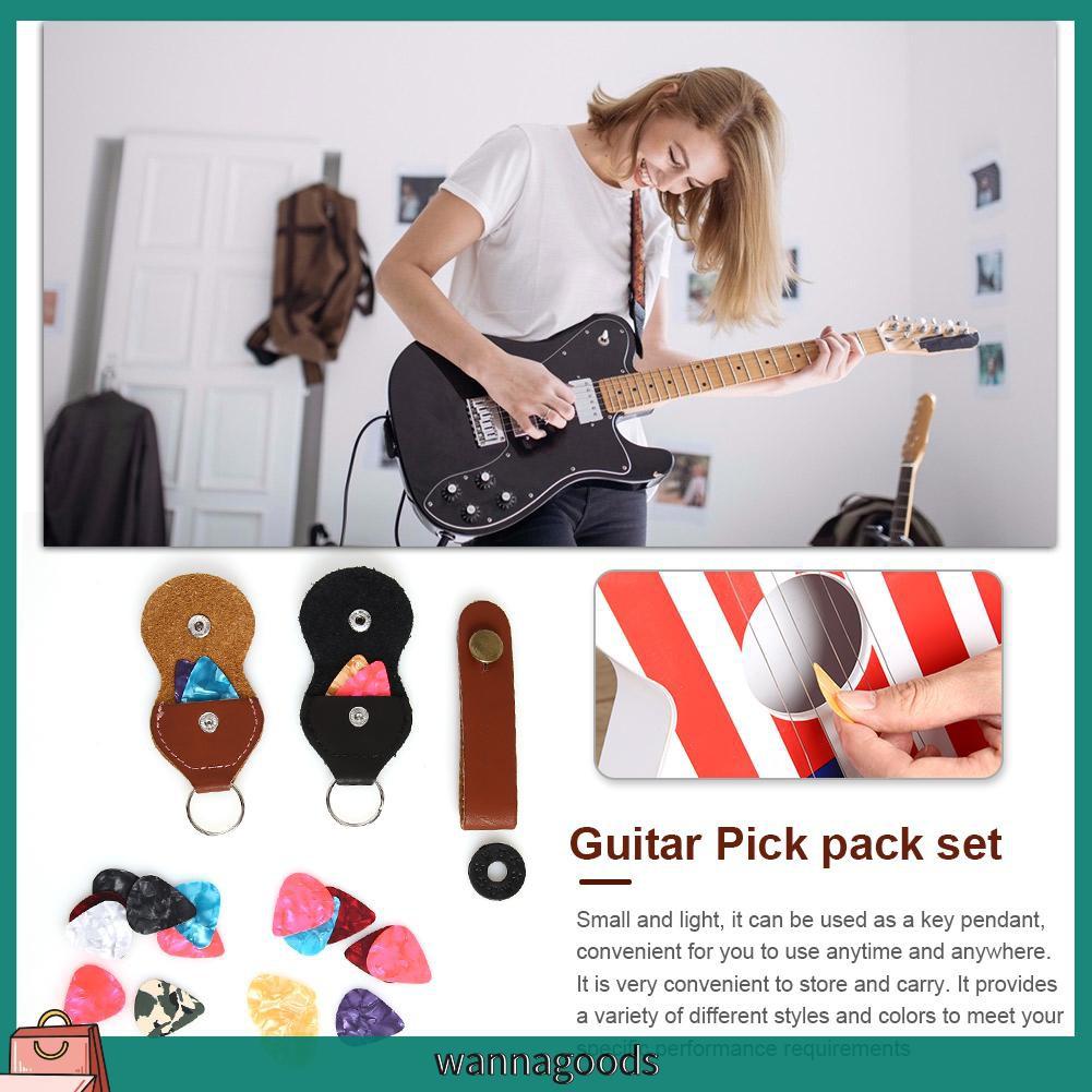 1 Bộ Móc Khóa Bao Da Đựng Miếng Gảy Đàn Guitar