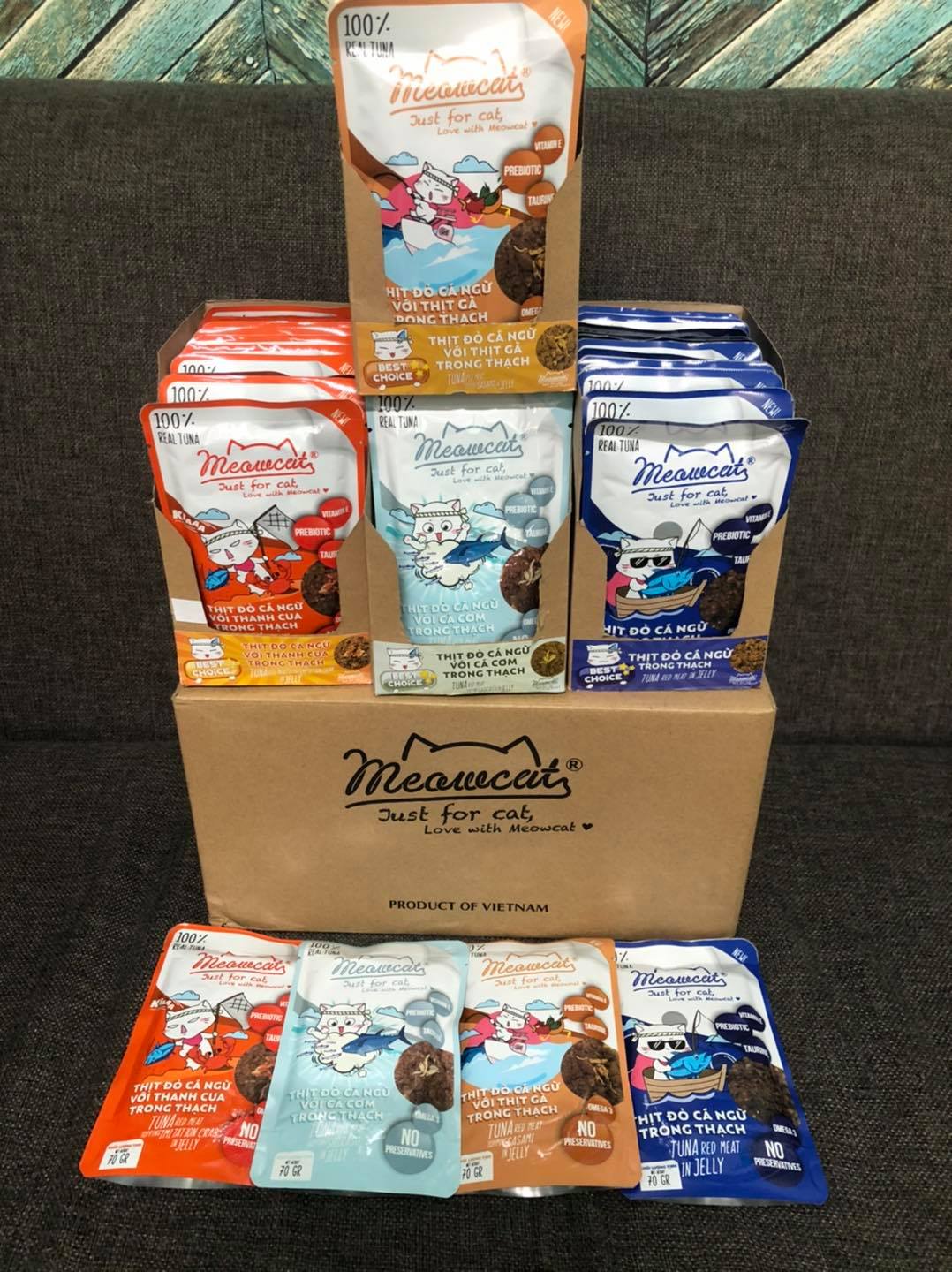 Thùng Pate Mix vị cho mèo Meowcat 48 gói x 70g