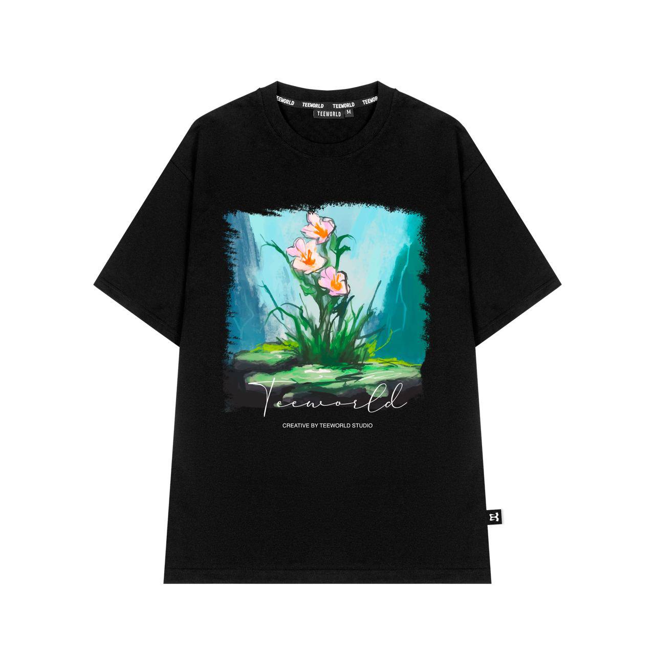 Áo Thun Local Brand Teeworld Flower T - Shirt Trắng Đen Nam Nữ Form Rộng Unisex - Đen - S