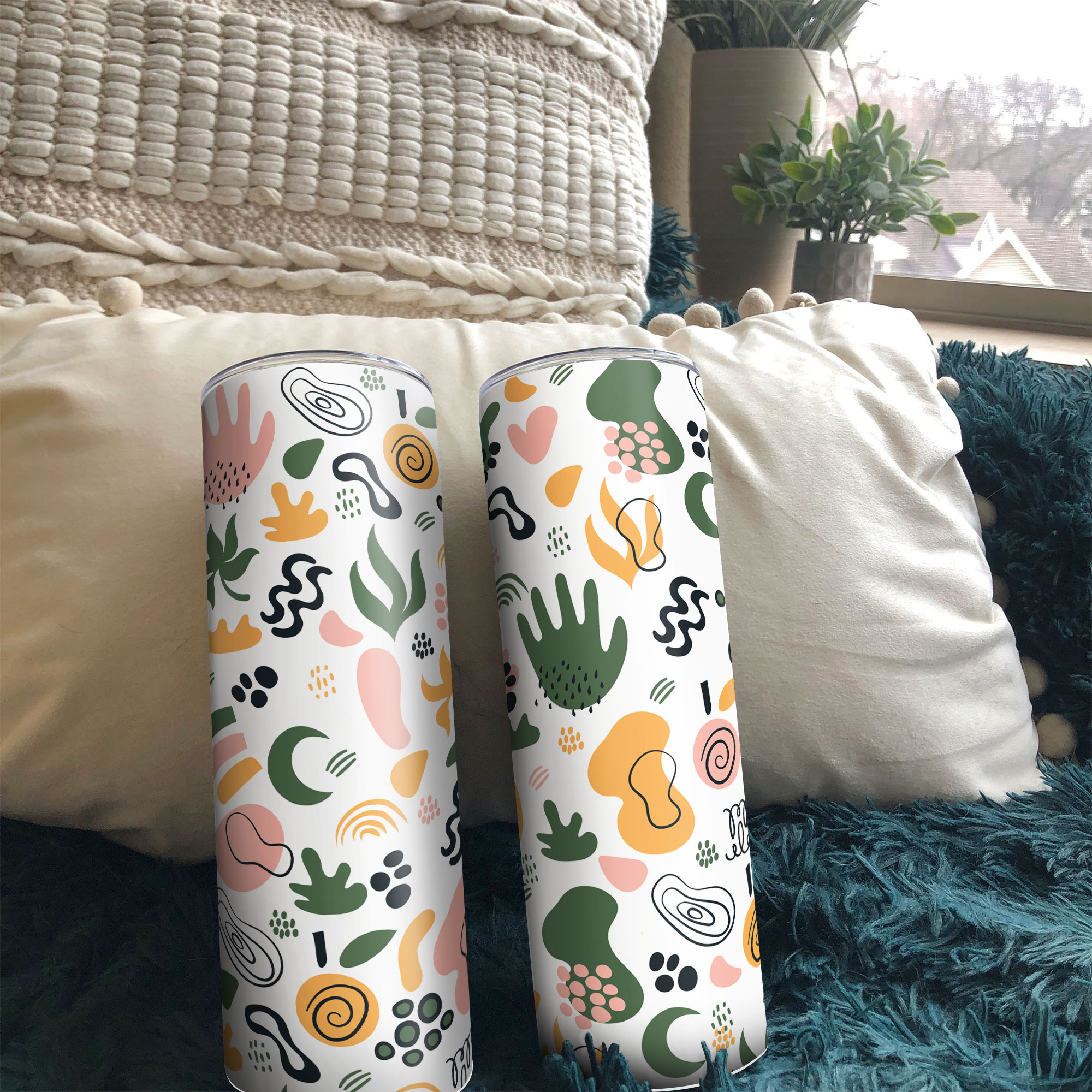 Bình Giữ Nhiệt In Họa Tiết Lá Cây Trừu Tượng - Cốc Giữ Nhiệt In Họa Tiết Lá Cây Trừu Tượng - Bình Nước Giữ Nhiệt In Họa Tiết Lá Cây Trừu Tượng 2 Lớp Thép Không Gỉ SUS304 - 600ml