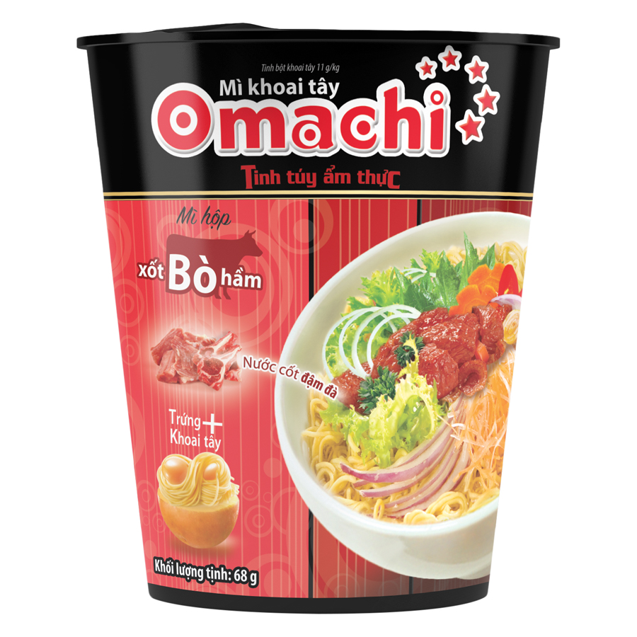 Thùng 24 Ly Mì Omachi Xốt Bò Hầm (68g x 24)