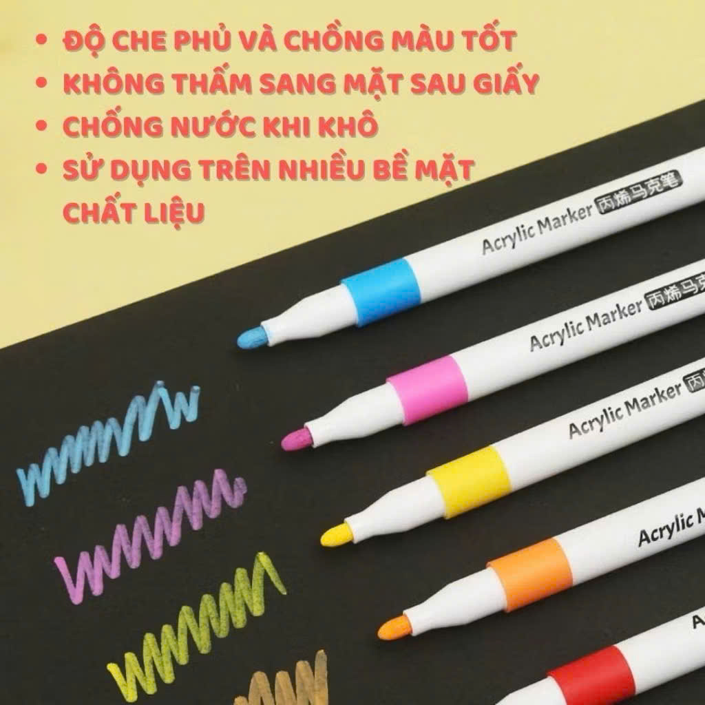 Bút Màu Acrylic Marker Tăng 50% Mực, Vẽ Trên Mọi Chất Liệu, Có Thể Vẽ Chồng Màu - HÀNG CHÍNH HÃNG MINIIN