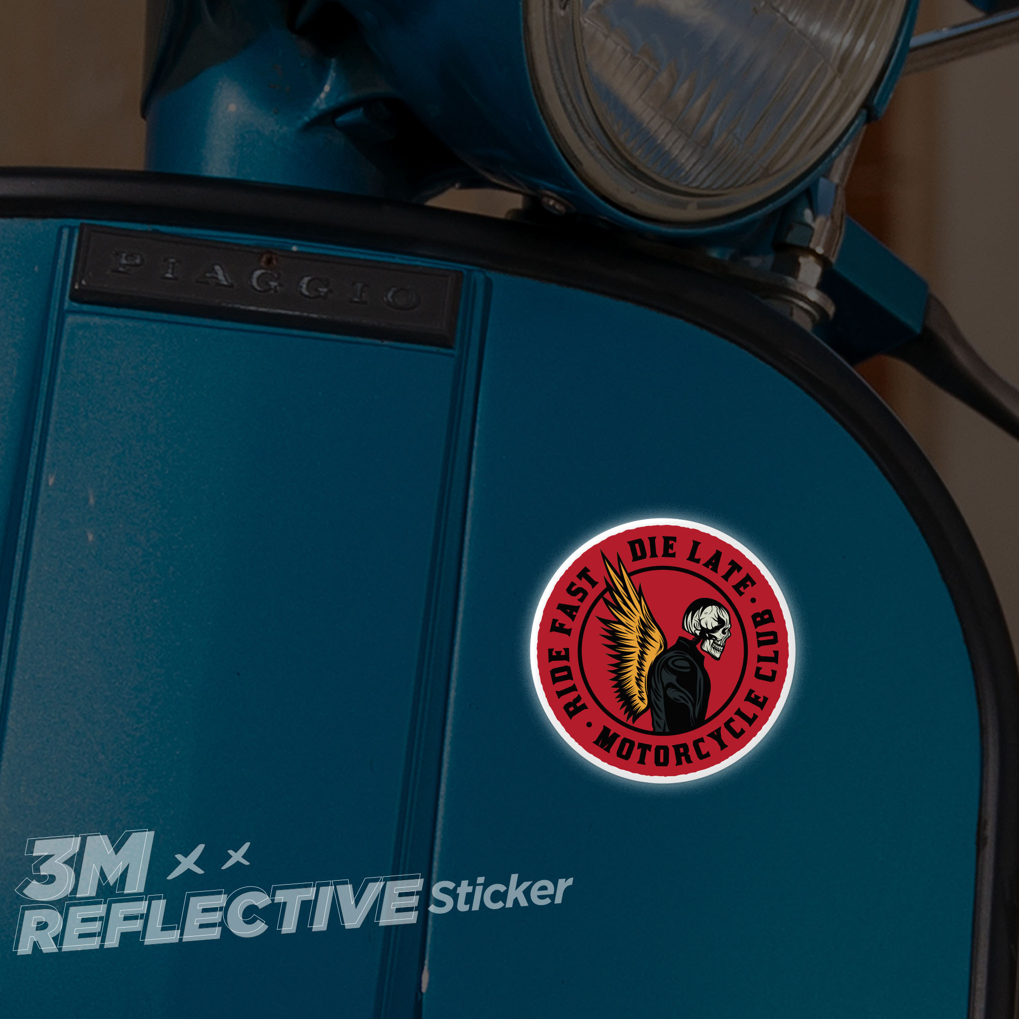 RIDE FAST DIE LATE MOTORCYCLE LOGO 3M - Reflective Sticker Die-cut Hình phản quang STICKER FACTORY