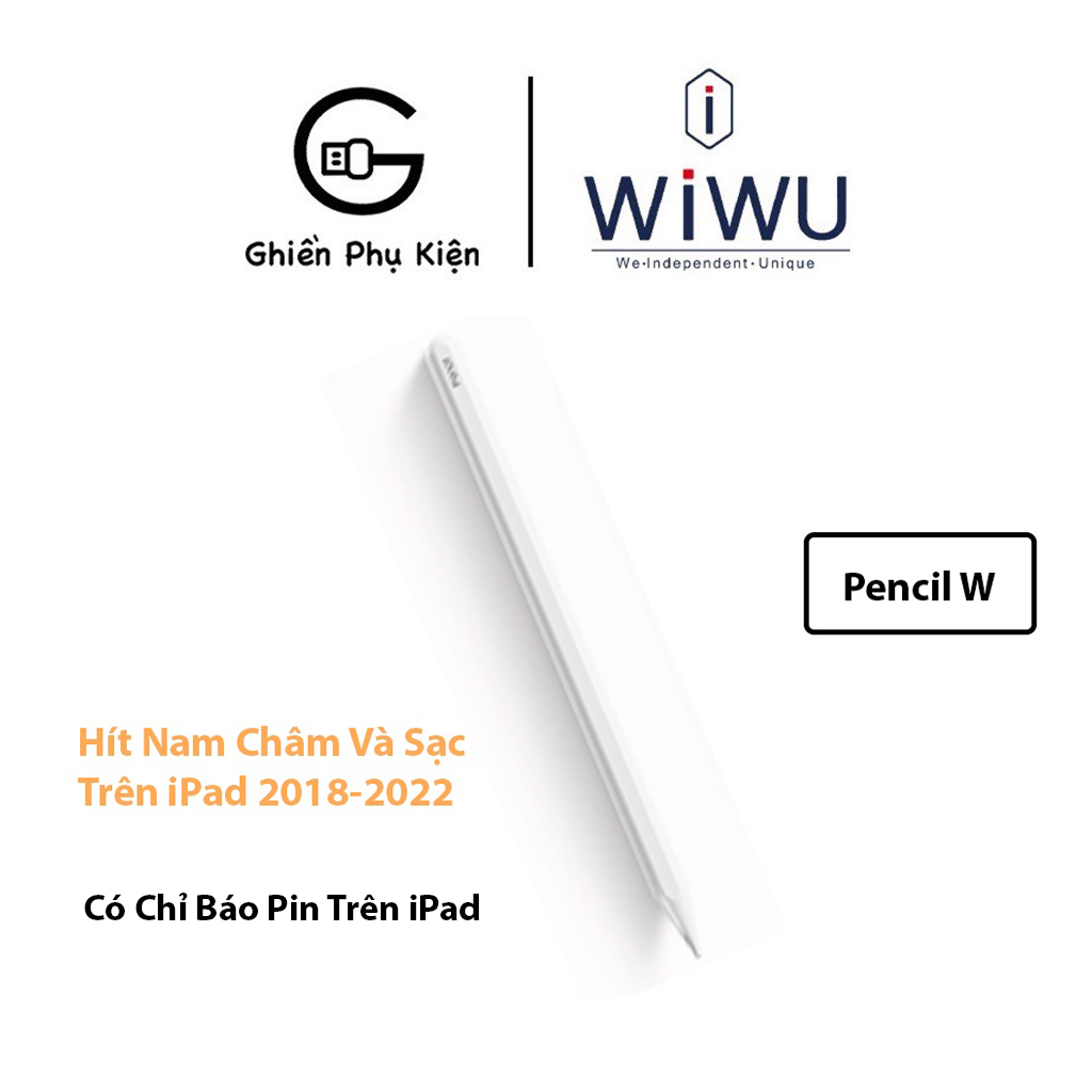 Bút Cảm Ứng Wiwu Pencil W Hít Nam Châm Và Sạc Có Chỉ Báo Pin Dành Cho iPad 8.3/10.9/11/12.9INCH - Hàng Chính Hãng