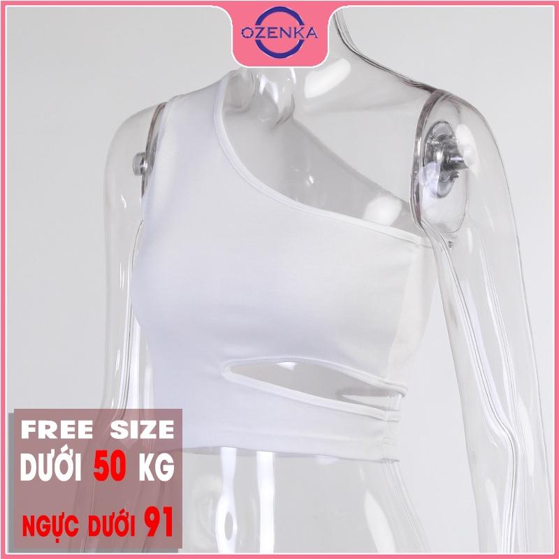 Áo croptop trễ vai sát nách nữ, áo thun nữ không tay ôm body cắt khoét eo gợi cảm màu đen trắng dưới 50 kg