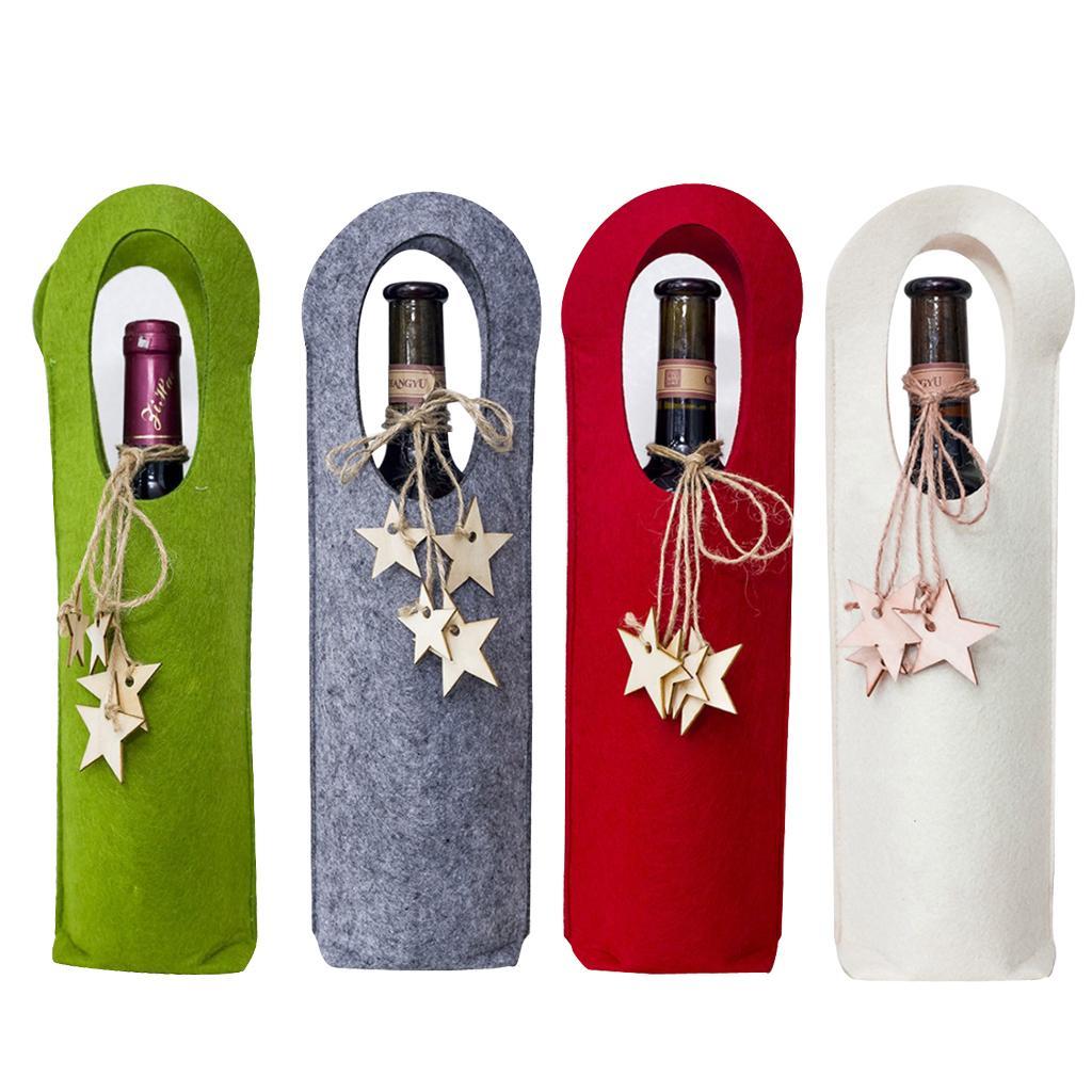 Christmas Felt Wine Bottle Cover Holder with Star Pendant Table Decor