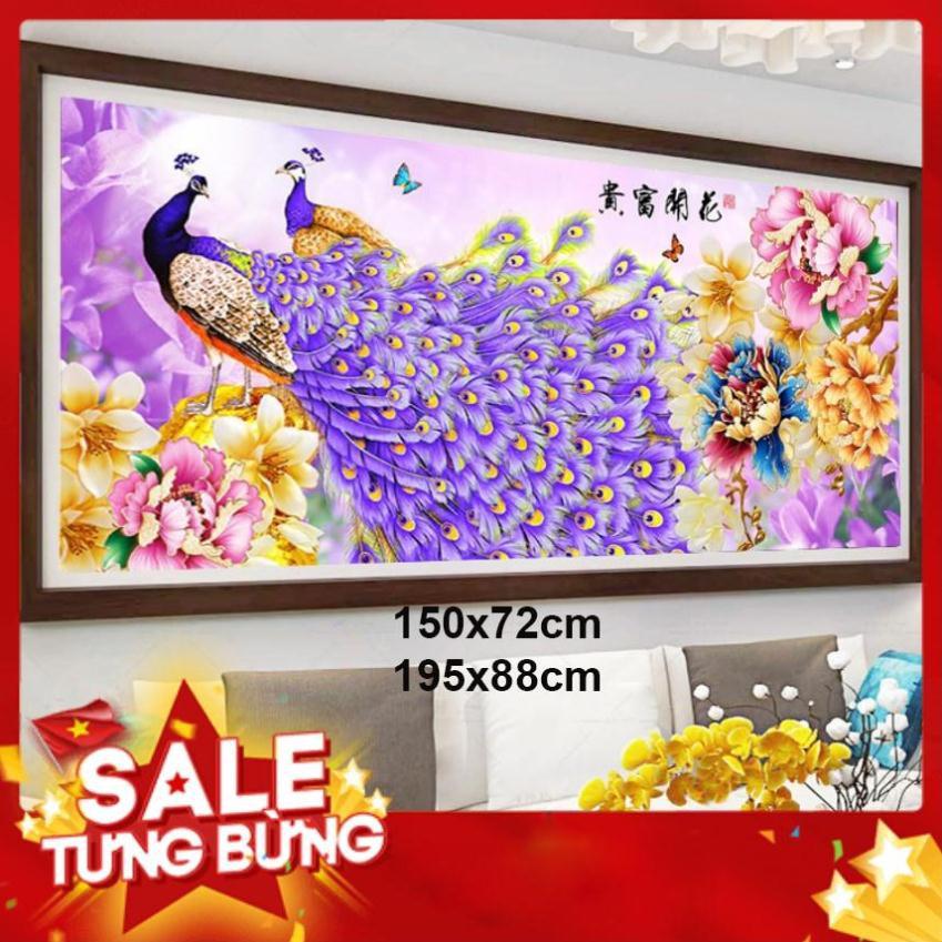 Tranh thêu chữ thập chim công hn0832 150x72cm