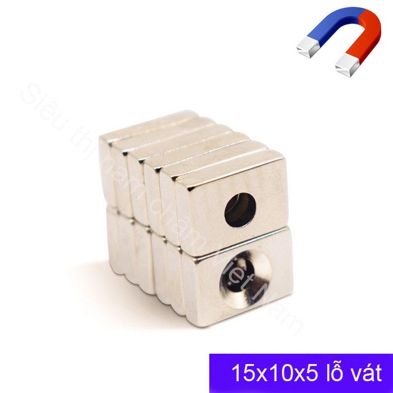 Nam châm hình chữ nhật lỗ vát 15x10x5mm set 5 viên
