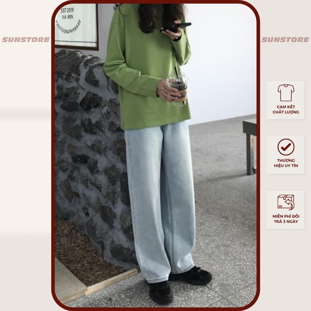 Quần jean nữ lưng cao dáng suông dài màu nhạt Ulzzang