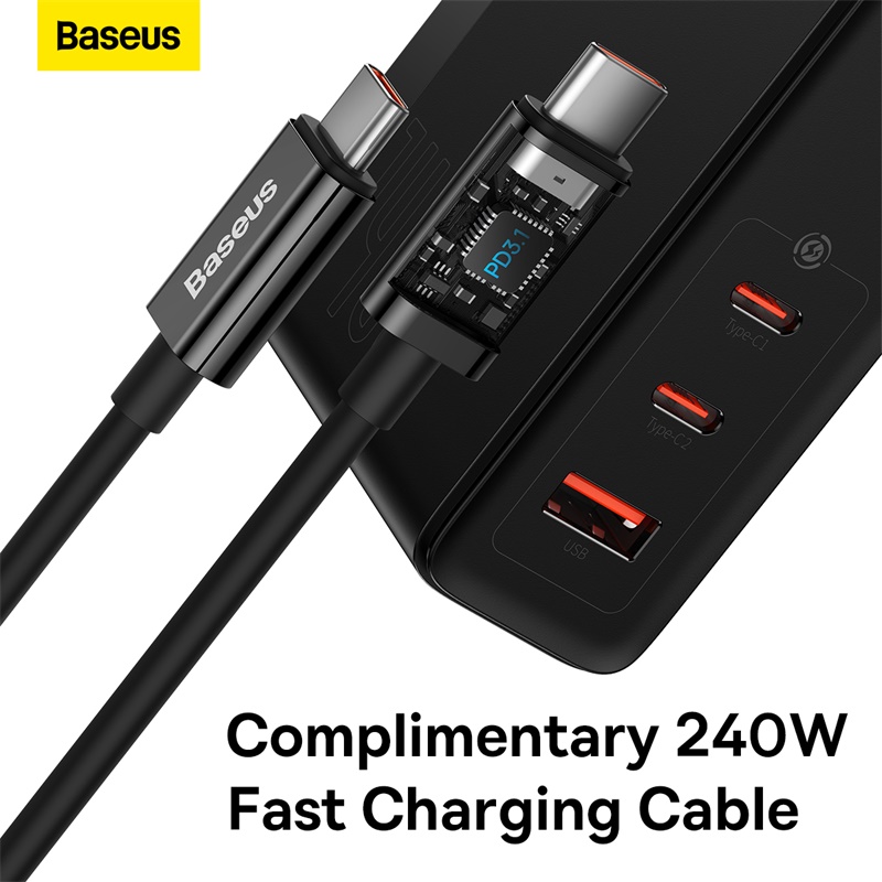 Củ Sạc Nhanh Baseus GaN5 Pro Fast Charger 140W (kèm cáp C to C , Type C*2 + USB, PD/ QC4.0/ QC3.0/ AFC/ FCP Quick-Charger)(Hàng chính hãng)