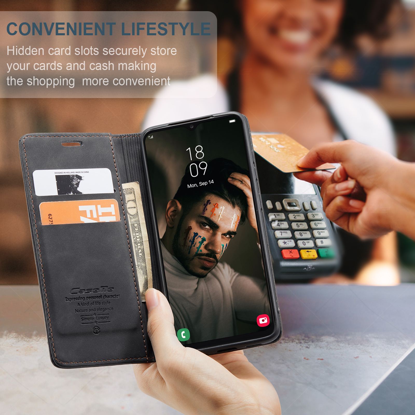 Bao da dạng ví dành cho Samsung Galaxy A13 hiệu Caseme - Hàng nhập khẩu