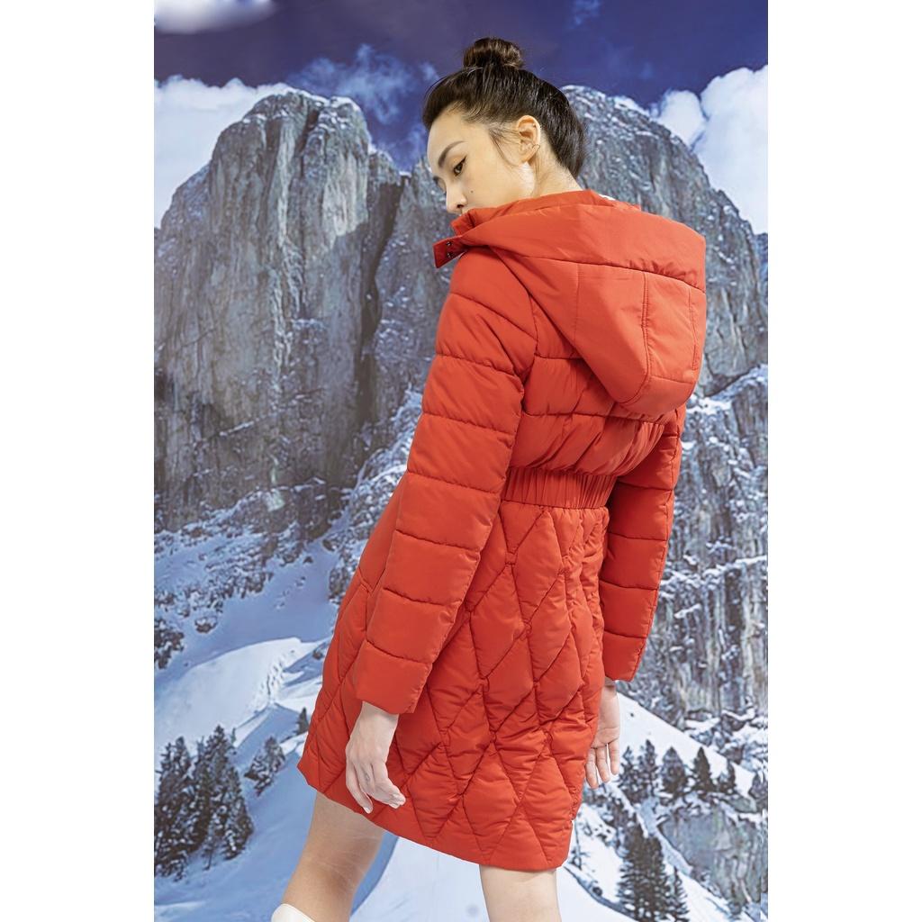 Áo Khoác Phao Nữ Dáng Dài HeraDG Túi Ốp Thân Chần Trám Kèm Mũ, Vải 3 Lớp Chống Gió Chống Nước Chống Bám Bụi WJKBA06