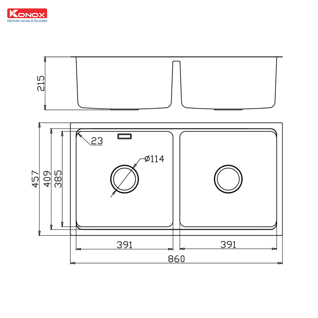 Chậu rửa bát chống xước Undermount Sink KN8646DU Dekor Basic - Bảo hành chính hãng 10 năm