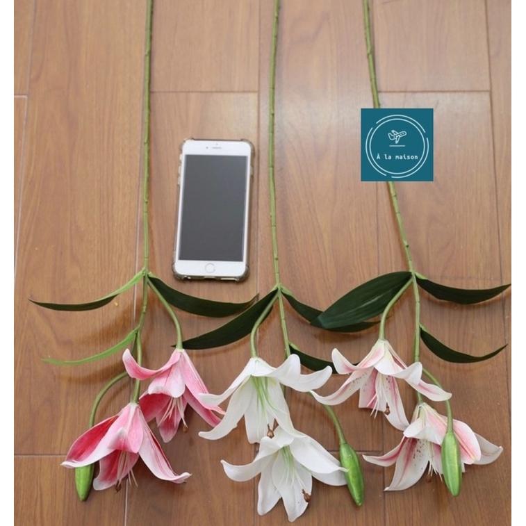 Cành hoa Lily 62cm đẹp sang trọng, hoa decor trang trí, hoa lụa cao cấp