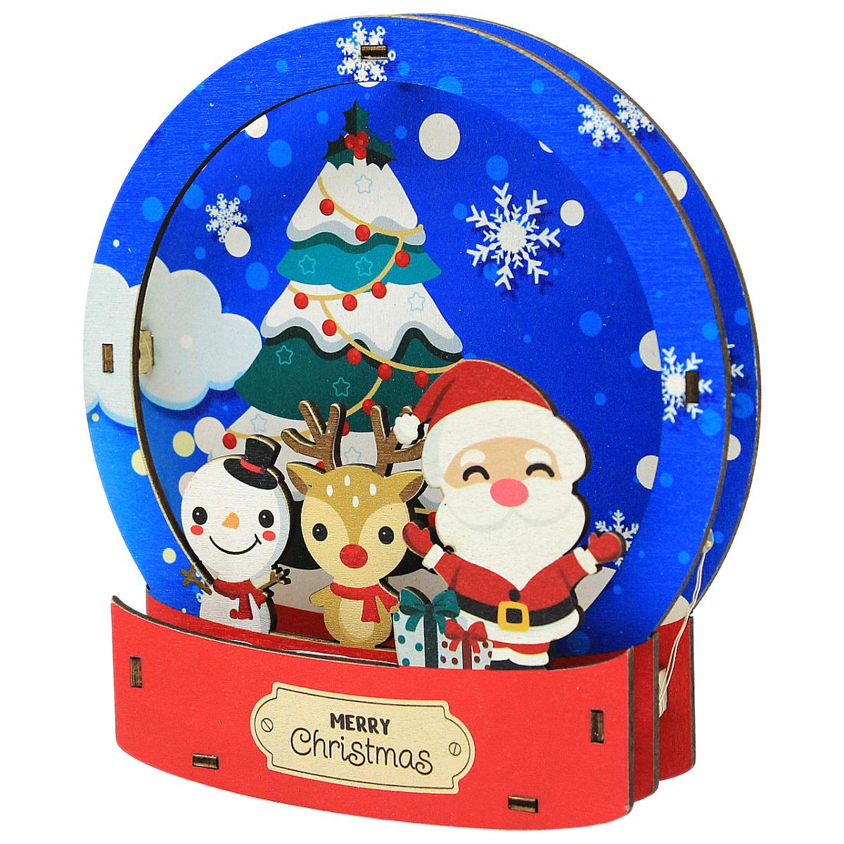 Đèn Gỗ Trang Trí Giáng Sinh - Bách Mộc - Quả Cầu Tuyết Màu Xanh