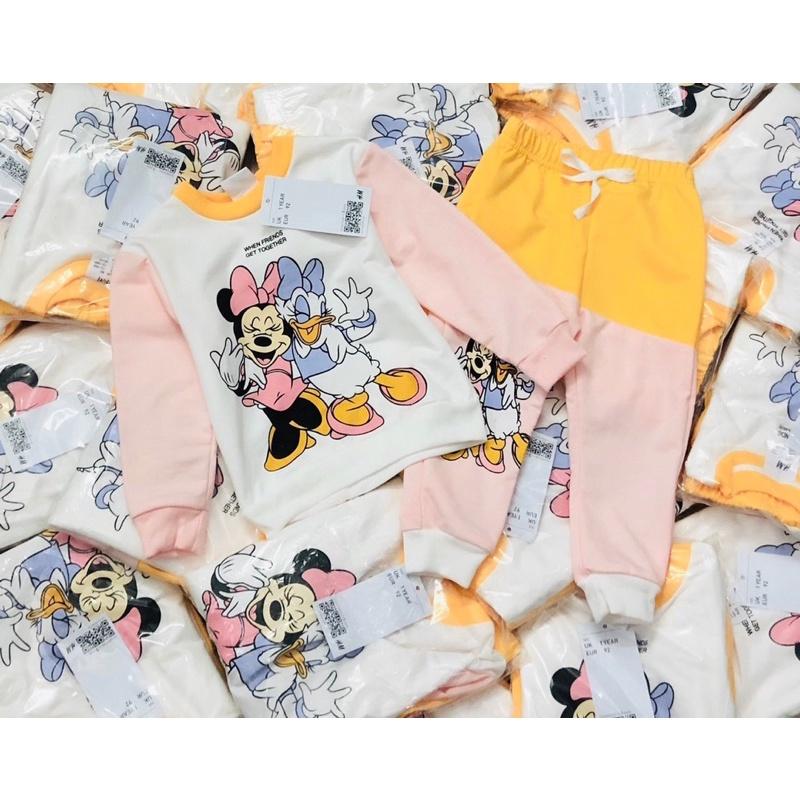 Bộ nỉ bé gái phối màu vàng hồng 1-2Y