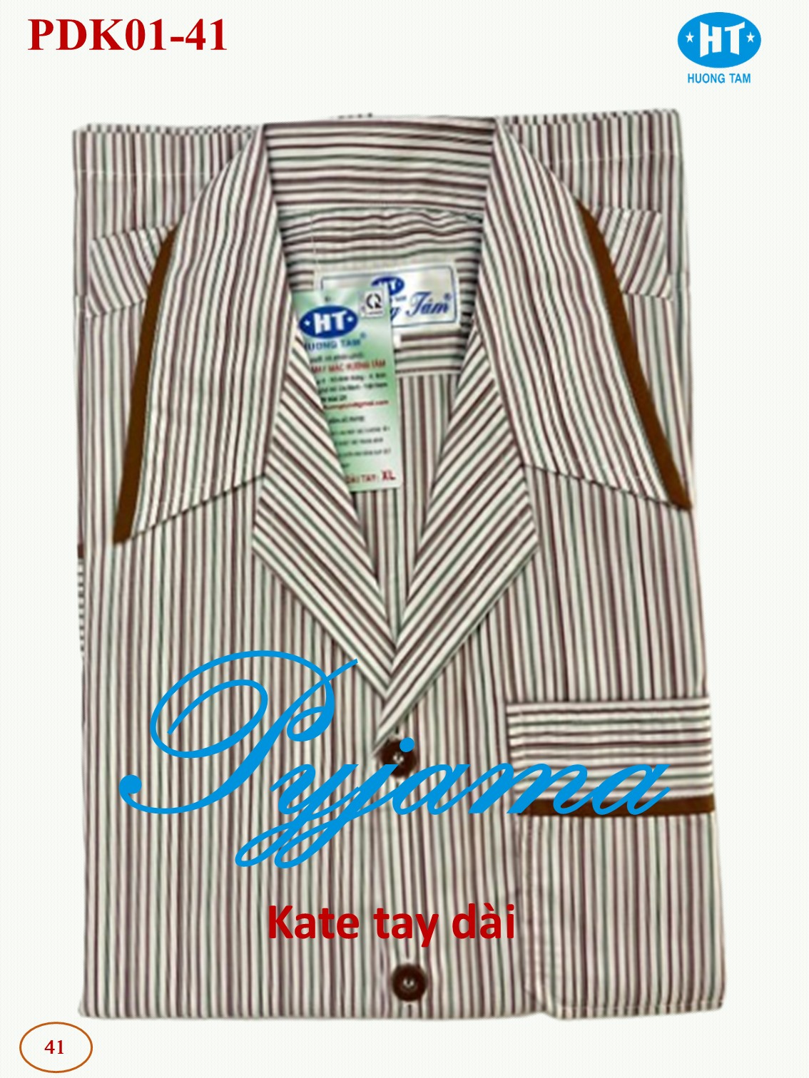 Bộ Pyjama HUONGTAM Kate tay dài nam cao cấp(PDK01N15). Chất liệu Kate loại tốt:  mềm mại, thoáng mát, không phai màu