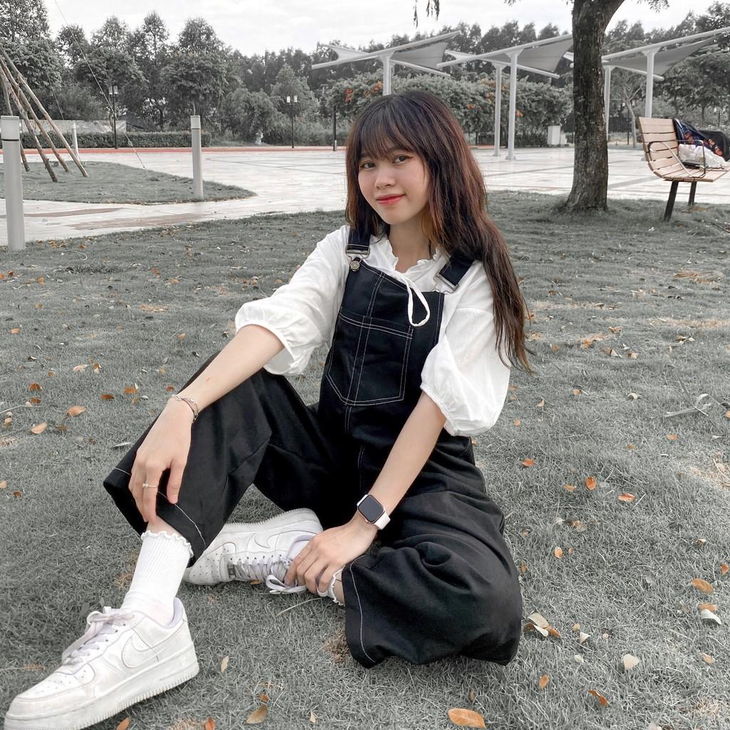 Yếm Quần Chất Kaki Dập Chỉ Nổi Phong Cách